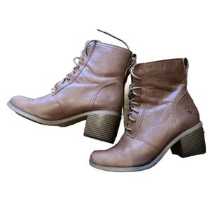 Timberland ReBotl Vegan Leather Chunky Heel Boots Size 10 Brown Lace Up